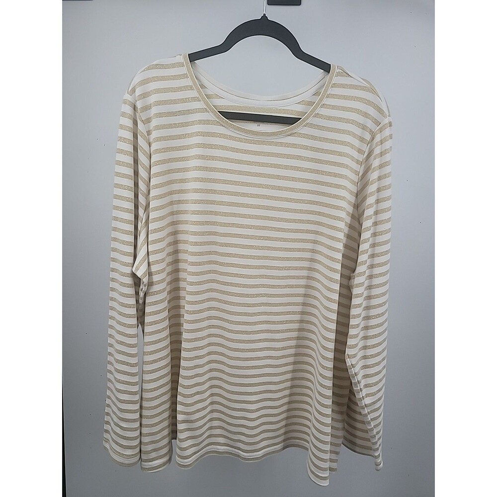 Laura Scott Gold Striped Top Sz 3X